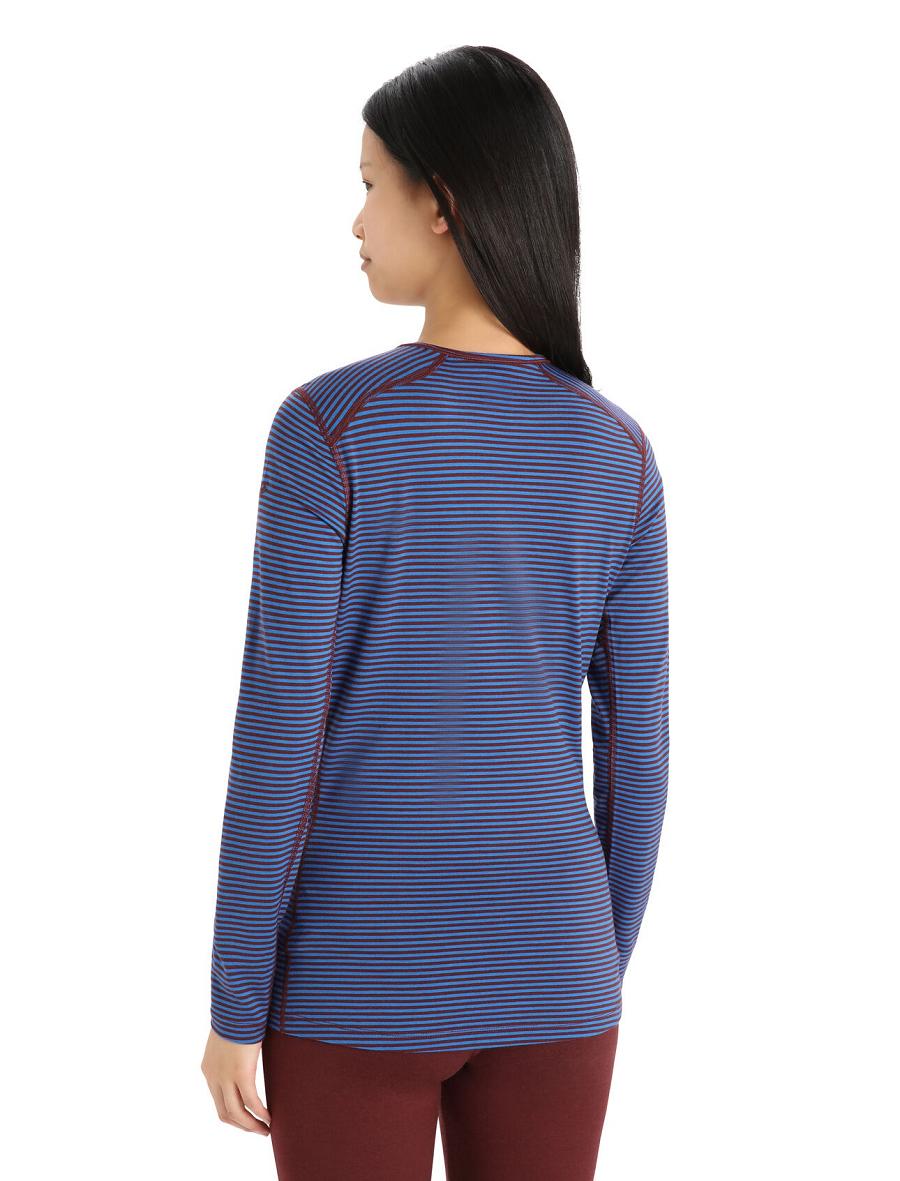 Women's Icebreaker Merino 200 Oasis Long Sleeve Crewe Thermal Top Base Layers Lazurite / Espresso | CA 1021OKIR